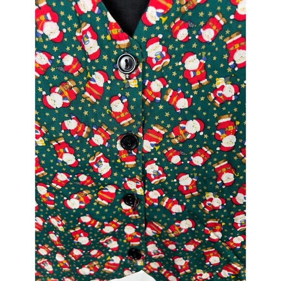 All Over Print AOP Green Santa Claus Patterned Christmas Holidays Vest M/L - Picture 3 of 7